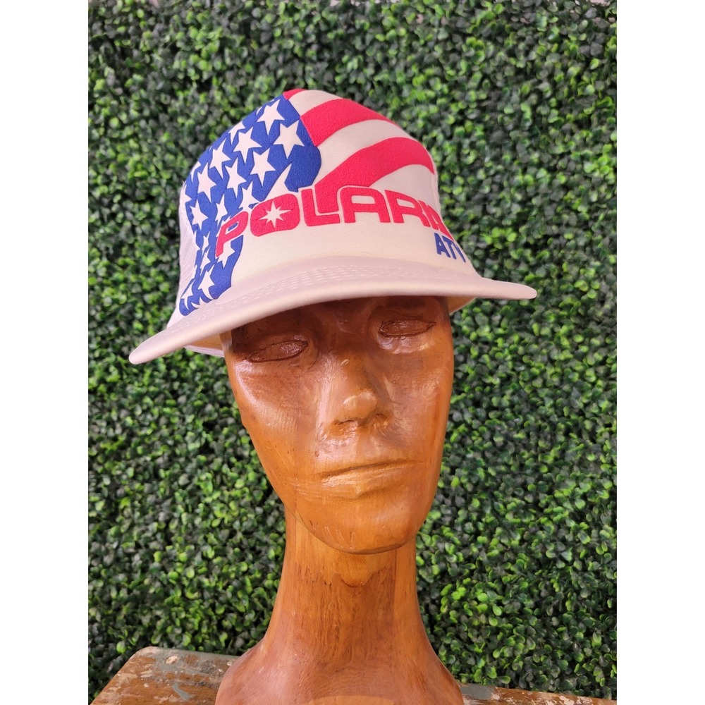 vtg 80s POLARIS ATV TRUCKER Hat // patriotic united states Minnesota retro